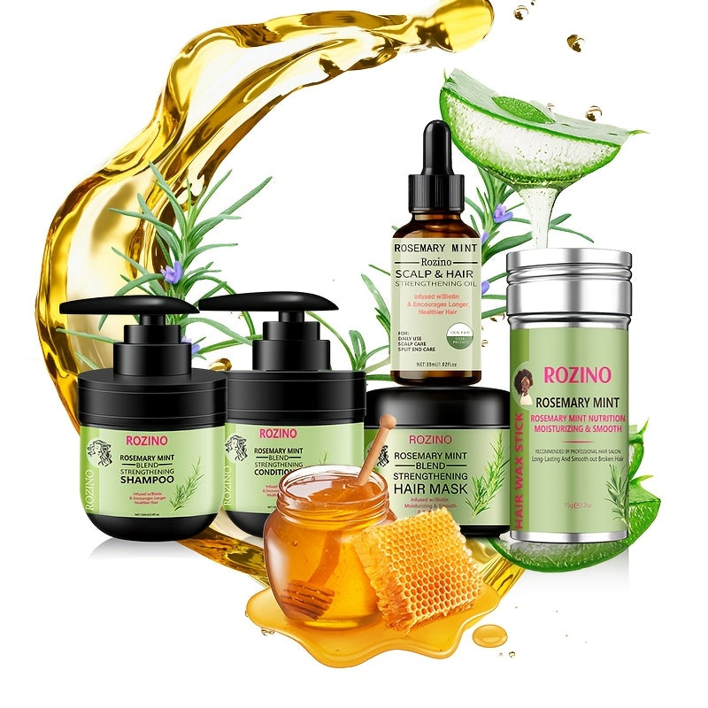 ROZINO Rosemary Mint & Nourishing Hair Mask Set - Moisturizing Care with Natural Extracts for Smooth, Silky Hair - Ideal for All Hair Types, Includes Hydrating Shampoo & Conditioner, ROZINO