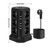 Tower Multi Power Strip Vertical EU Plug 12 Way Outlets Sockets With 5 USB Switch Multiple Vertical Power Strip 2 Switches Multi Socket Power Strip, Surge Protection And Short Circuit Protection
