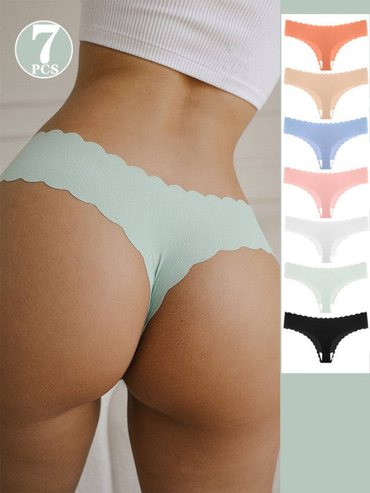 7pcs Women's Seamless Yoga Thongs - Breathable, Quick-Dry, Low-Rise Sports Panties in Assorted Colors