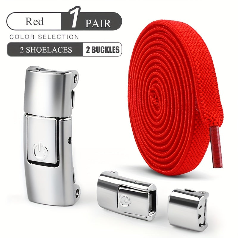 1 Pair Free-Tie Shoelaces Set, 2pcs Elastic Shoelaces & 2pcs Shoelaces Buckles For Sneakers Canvas Shoes