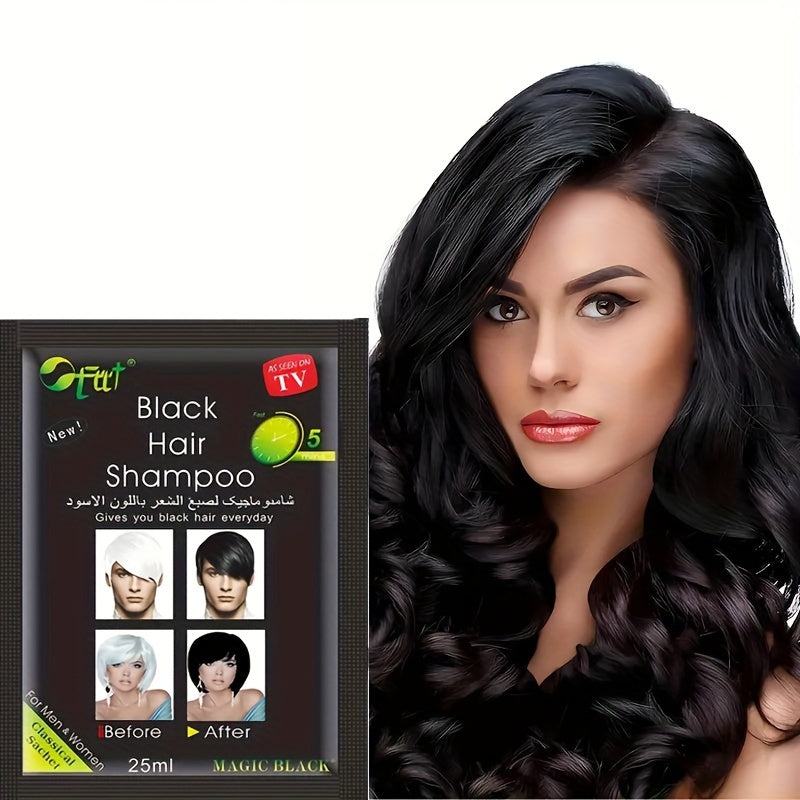 10pcs Unisex-Adult Magic Black Hair Dye, 25ml Each, Semi-Permanent, Plant-Based Squalane, Normal Hair Type, Lotion Form, Rich Black Shade, Easy Application