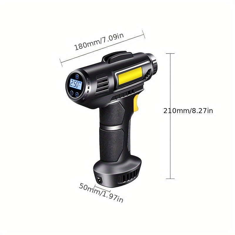 Ultra-Fast 120W Portable Air Compressor & Tire Inflator - Cordless, USB Rechargeable with Digital Pressure Gauge & Light, Ideal for Cars, Motorcycles, Bicycles & Balls