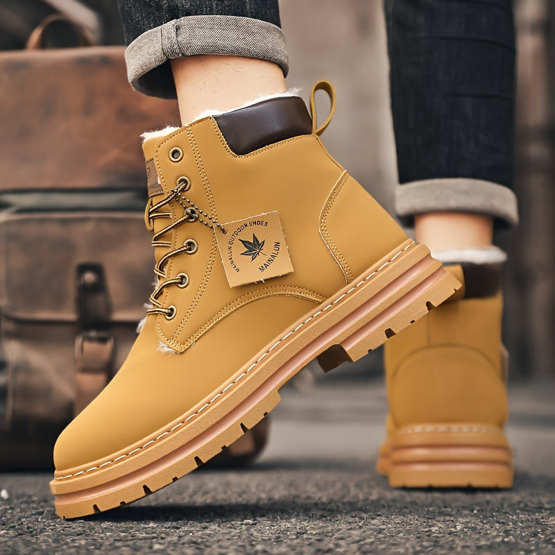 Men's High-Top Lace-Up Sneakers - Ultra Comfortable, Warm Fleece-Lined Casual Shoes for Outdoor Walking & Jogging