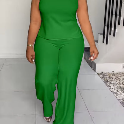 QF2364 Solid Color Summer Sleeveless Casual Suit