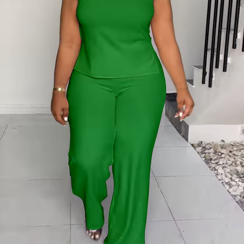 QF2364 Solid Color Summer Sleeveless Casual Suit