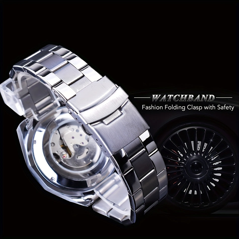 F0RSINING Men's Automatic Mechanical Watch with Calendar - Stainless Steel Band, Zinc Alloy Case, Business Style