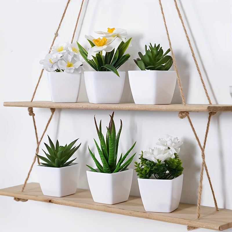 1SET-6pcs Simulation Plant Pot Set, Suitable for Home, Table Center Decoration, Office Desktop Decoration, Real Touch, Artificial Mini Succulent Pot