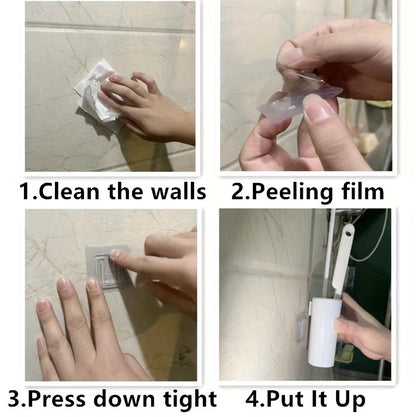 Wall-Mounted Toilet Brush Set, Silicone-Headed Bathroom Cleaning Kit, Space-Saving Long Handle Toilet Cleaner, Ergonomic Design, with 2 Brushes & Holder, for No Electricity Needed, Ideal for Living Room, Bathroom, Toilet, Kit