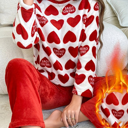 Women'S Polyester 100% Knit Pajama Sets - Casual Crew Neck Long Sleeve Top and Pants with Pattern Detail, Cozy Flannel Loungewear for Fall/Winter