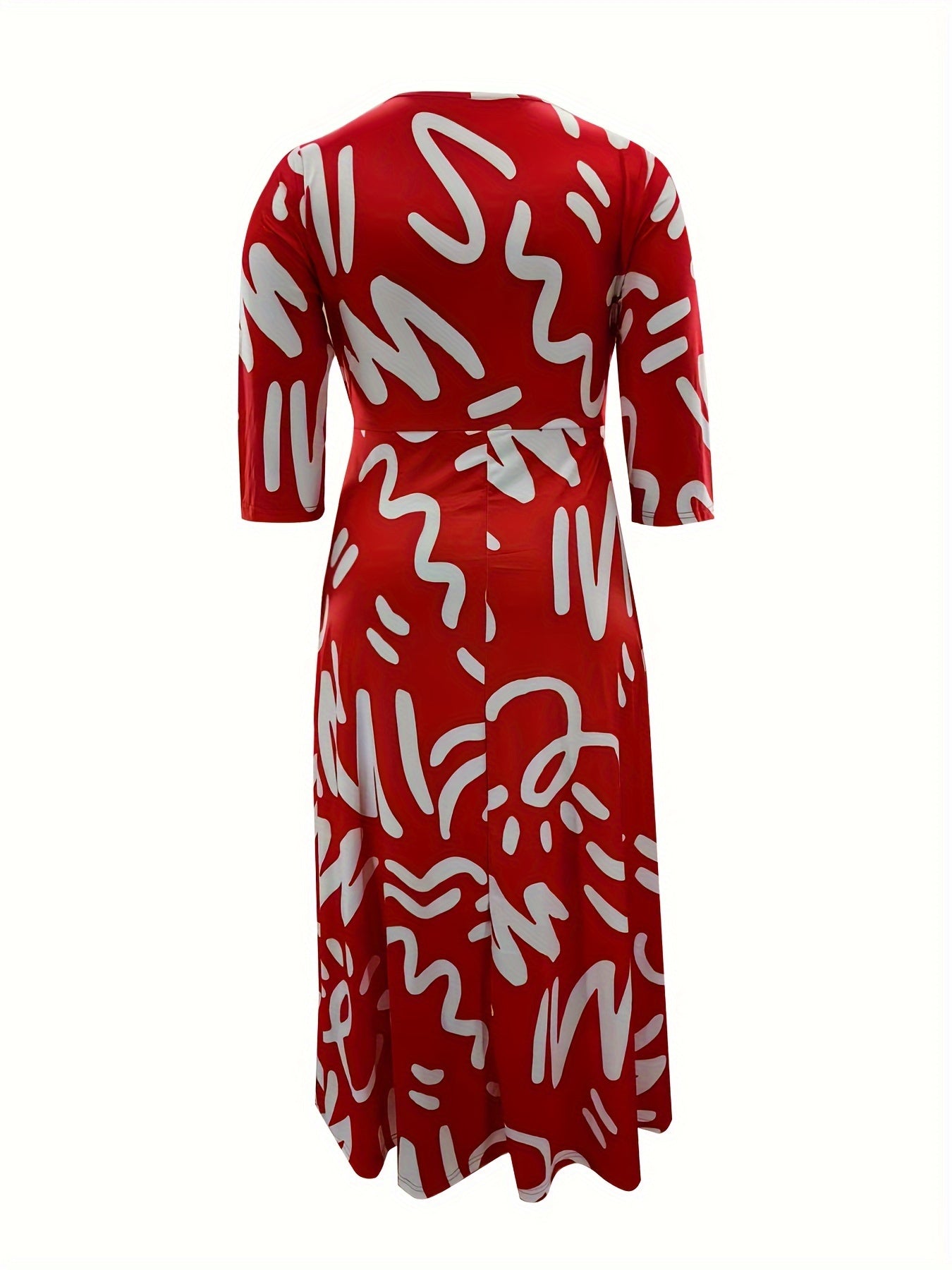 Elegante vestido de poliéster de talla grande con cinturón: cuello redondo elástico cómodo, estilo informal para el fin de semana, dobladillo recto, silueta grande con bolsillos, manga corta, tejido de punto jersey para primavera, verano y otoño.