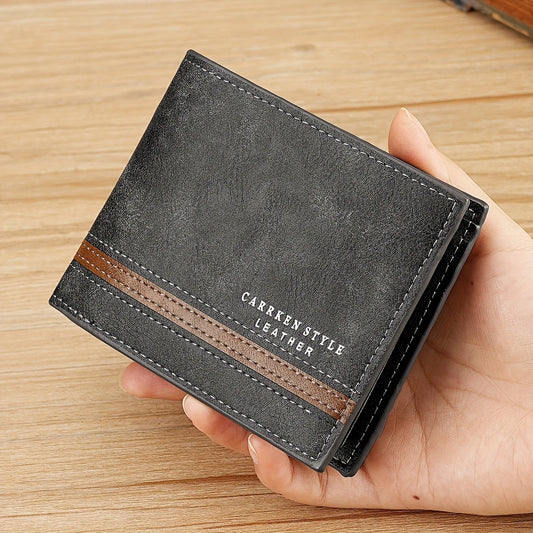 Vintage-Inspired Men's Compact Wallet with Color Block Design - Fashionable Bifold, Multi-Card Holder & Zippered Coin Purse - Perfect Gift for Him