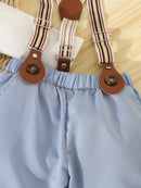 Conjunto de caballero para bebé primavera/otoño: mono con pajarita, pantalón con tirantes y gorro. Traje para bebé y niño pequeño para ocasiones formales al aire libre, fotografía, cumpleaños y bodas. Ropa de exterior.