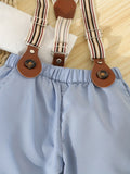Baby's Gentleman Outfit For Spring Fall, Bowtie Bodysuit &amp; Suspender Pants &amp; Hat Set, Infant &amp; Toddler Boy's Suit For Formal Outdoor Occasions/Photography/Birthday Party/Weddings Outdoor clothing