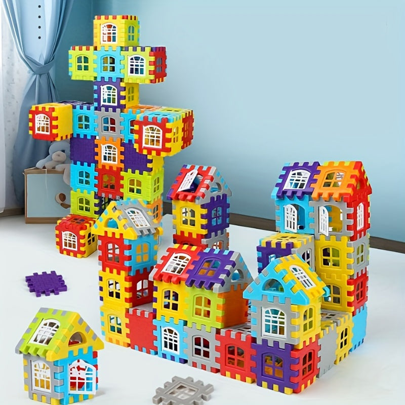 100pcs Building Blocks Set for Youngsters - Educational Puzzle House with Smart Development Features, Portable Plastic Toy for Boys & Girls, White/Blue