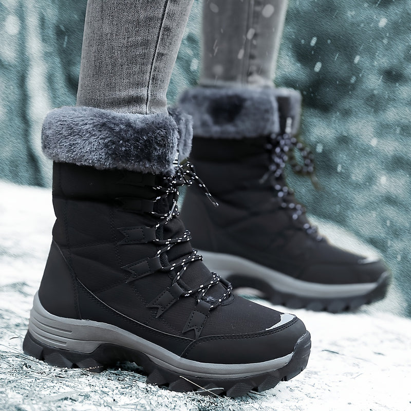 Women's Waterproof Insulated Snow Boots with Faux Fur Lining, Thick Rubber Sole, and Adjustable Laces for Winter Outdoor