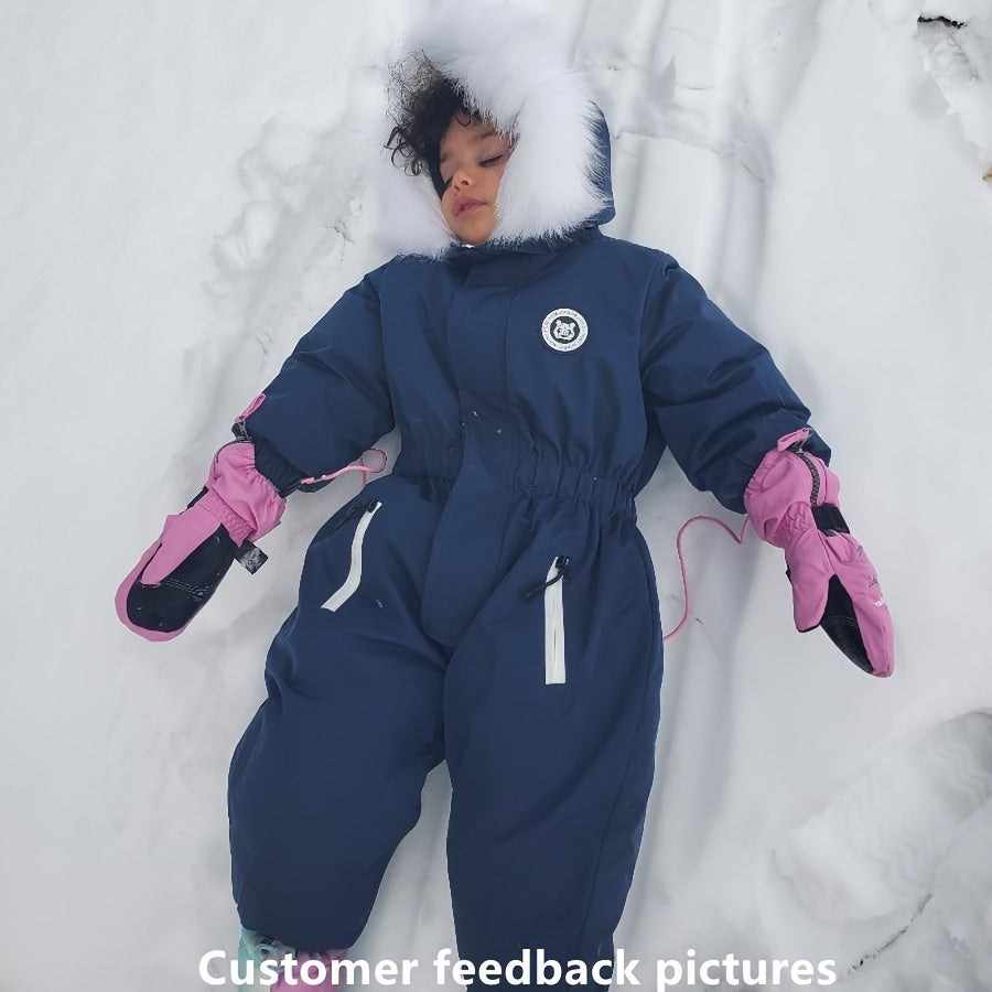 Girls' Boys' Outdoor Ski Suits Baby Winter Warm Hooded Jumpsuit with Zipper Pockets Outerwear Coat Overalls