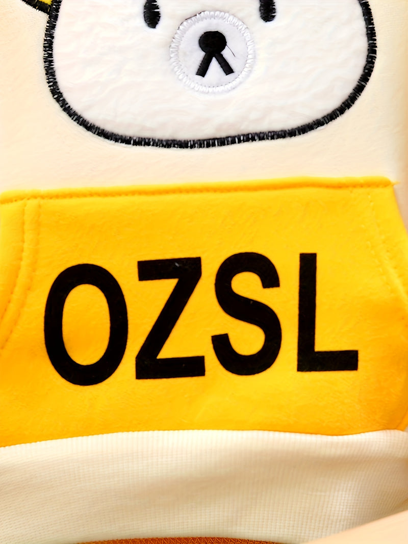 Conjunto de tres piezas de abrigo con capucha de terciopelo de doble cara para niñas pequeñas con dibujos de oso, sudadera y pantalones, para otoño e invierno, con gorro grueso y casual, para exteriores.