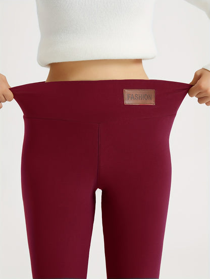 Women's Plush-Lined High Waist Leggings, Elastic And Comfortable, Casual Style Warm Pants For Winter, For Thermal Wear