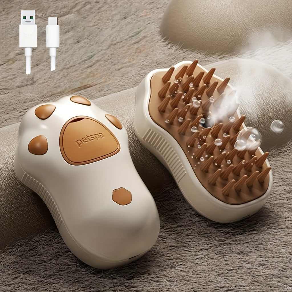 Cepillo de vapor para gatos, herramienta eléctrica 3 en 1 para el cuidado de mascotas, cepillo de vapor portátil de silicona autolimpiante para gatos y perros, masaje reconfortante y depilación, cuidado del cabello, diseño de pata.