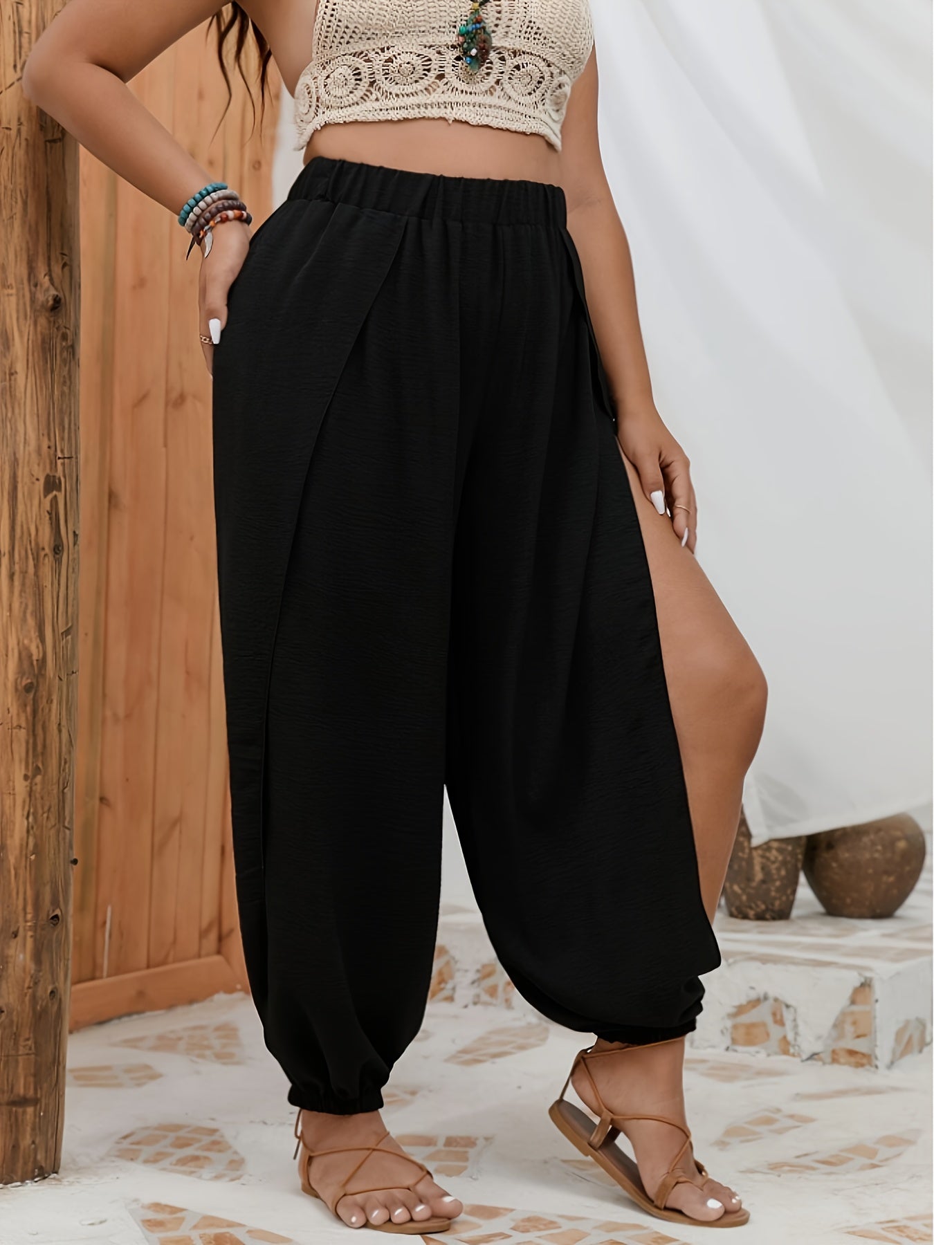 Women's Open Side Slit Athletic Pants - Casual Solid Color Non-Stretch Machine Washable Yoga Lounge Pants with Breathable Design for All Seasons, Everyday Comfort | Stylish Side Slit | Nonstretch Fabric