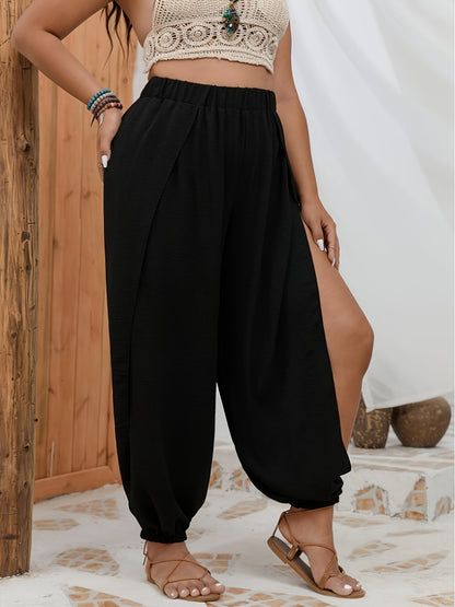 Women's Open Side Slit Athletic Pants - Casual Solid Color Non-Stretch Machine Washable Yoga Lounge Pants with Breathable Design for All Seasons, Everyday Comfort | Stylish Side Slit | Nonstretch Fabric
