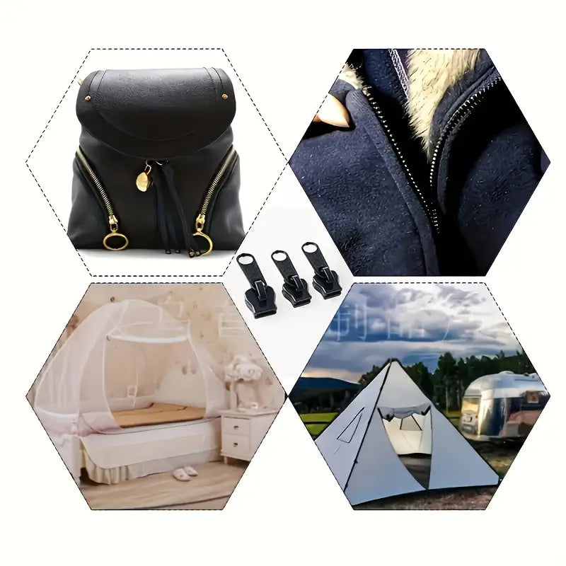 3/6/12pcs Instant Zipper Repair Kit, with Universal Design and Multiple Sizes, Portable Fast Repair Buckle, Replace Zipper, Suitable for Luggage and Clothing, Black