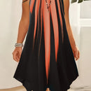 Plus Size Ombre Print Cami Dress, Vacation Style Asymmetrical Hem Sleeveless Crew Neck Dual Strap Dress For Spring & Summer, Women's Plus Size Clothing