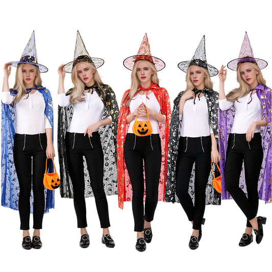 2pcs Halloween Witch Costume Set with Ribbon - Hat &amp; Cape for Cosplay, Parties &amp; Masquerade Balls, for Halloween