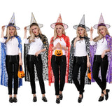 Conjunto de 2 disfraces de bruja de Halloween con cinta: sombrero y capa para cosplay, fiestas y bailes de máscaras.