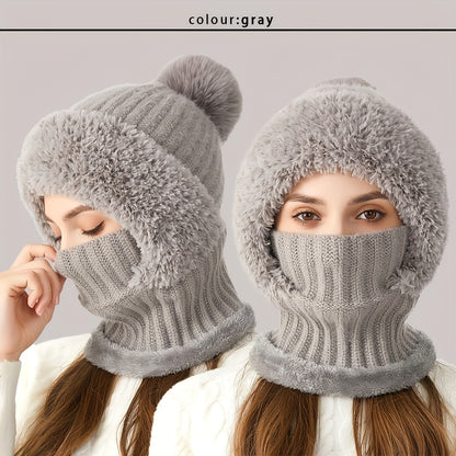 1pc Winter Warmth Acrylic Fleece-Lined Knit Beanie with Ear Flaps, Windproof Neck Gaiter Hood for Outdoor Cycling, Stretchable New Year'S Gift Hat, 100% Acrylic Woven Craftsmanship