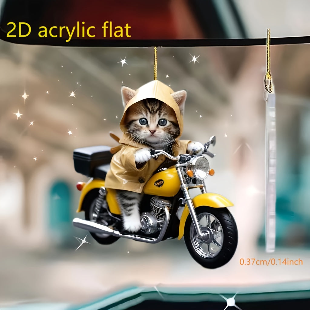 Adorno colgante de acrílico 2D con forma de motocicleta y gatito, estilo moderno, ideal para cumpleaños, hecho de acrílico, sin plumas, no requiere electricidad.