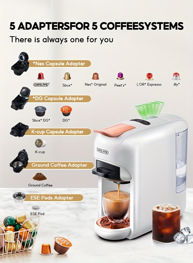 Cafetera de cápsulas 5 en 1 CAFELFFE, control de temperatura (frío/caliente), calefacción, compatible con Dolce Gusto, K-CUP, cápsulas de café y café molido, cafetera automática para la cocina del hogar, gran regalo para Halloween y Navidad.