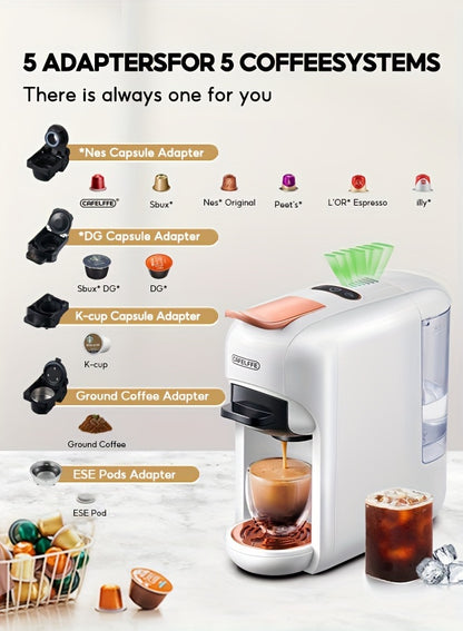 Cafetera de cápsulas 5 en 1 CAFELFFE, control de temperatura (frío/caliente), calefacción, compatible con Dolce Gusto, K-CUP, cápsulas de café y café molido, cafetera automática para la cocina del hogar, gran regalo para Halloween y Navidad.