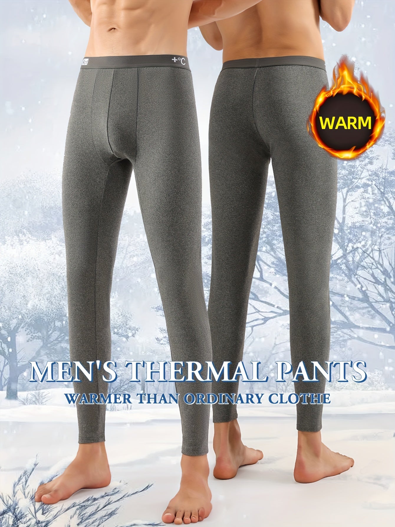 Men's Winter Fleece-Lined Thermal Pants - Slim Fit, Stretchy &amp; Warm Base Layer for Autumn/Winter