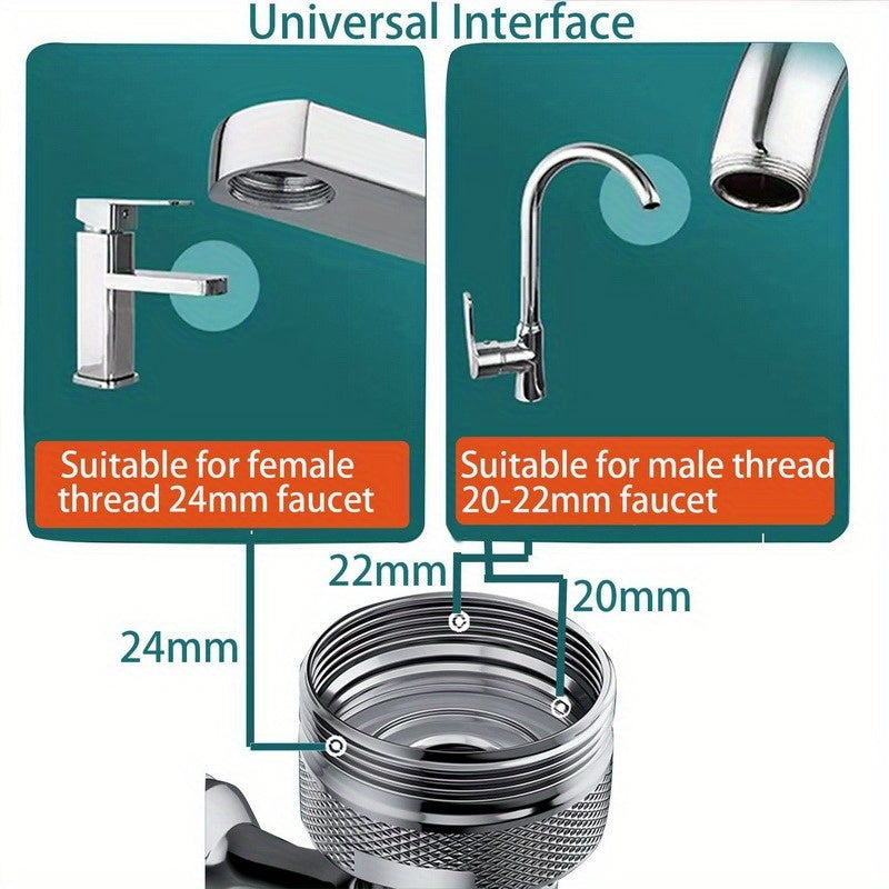1pc Premium 1440° Copper Alloy Universal Swivel Faucet Spray Head - Adjustable, Water-Saving, And Easy to Install - Suitable for Extension Faucet, Aerator Spout, Kitchen Faucet, Wash Basin Robot Arm Faucet Extender, And Sink