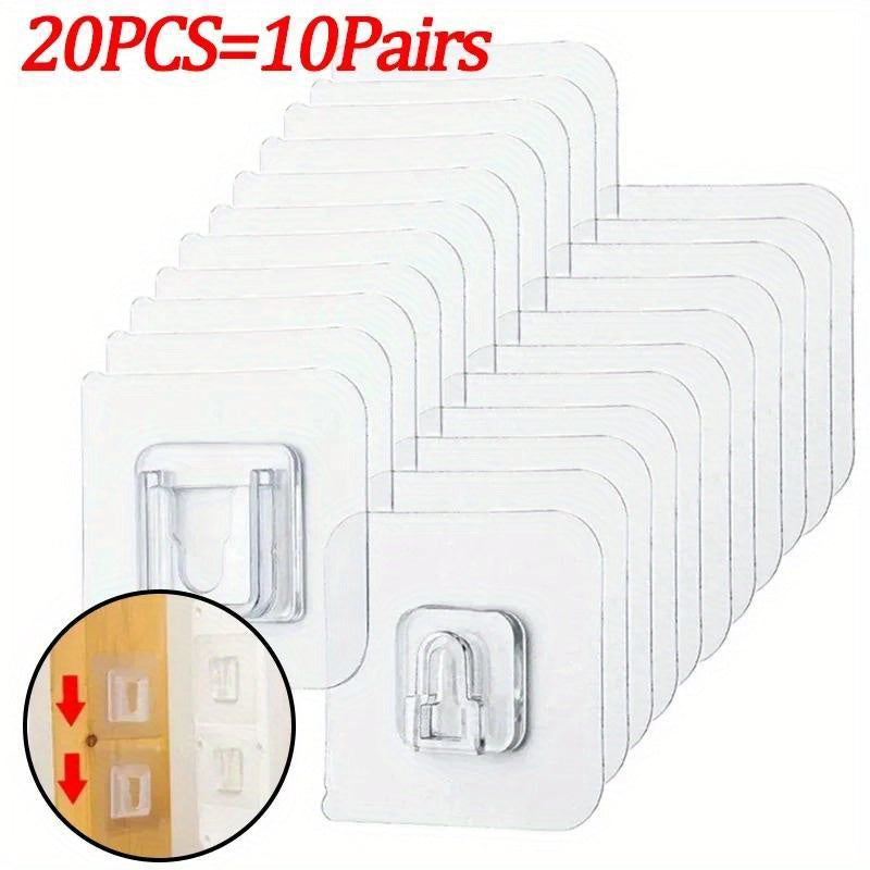 20pcs Strong Adhesive Wall Hooks - Transparent, Easy Install, Multi-Purpose Suction Cup Mount for Kitchen & Bathroom Storage Solutions