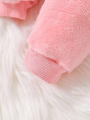 2-piece Baby's LOVE Embroidery Warm Fuzzy Hoodie + Cute Bear Bag + Casual Pants, Toddler &amp; Infant Girl's Outdoor Clothing Set For Fall Winter