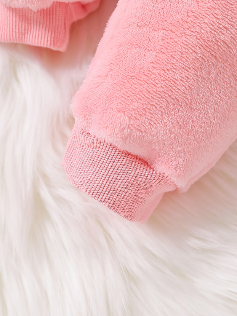 2-piece Baby's LOVE Embroidery Warm Fuzzy Hoodie + Cute Bear Bag + Casual Pants, Toddler &amp; Infant Girl's Outdoor Clothing Set For Fall Winter