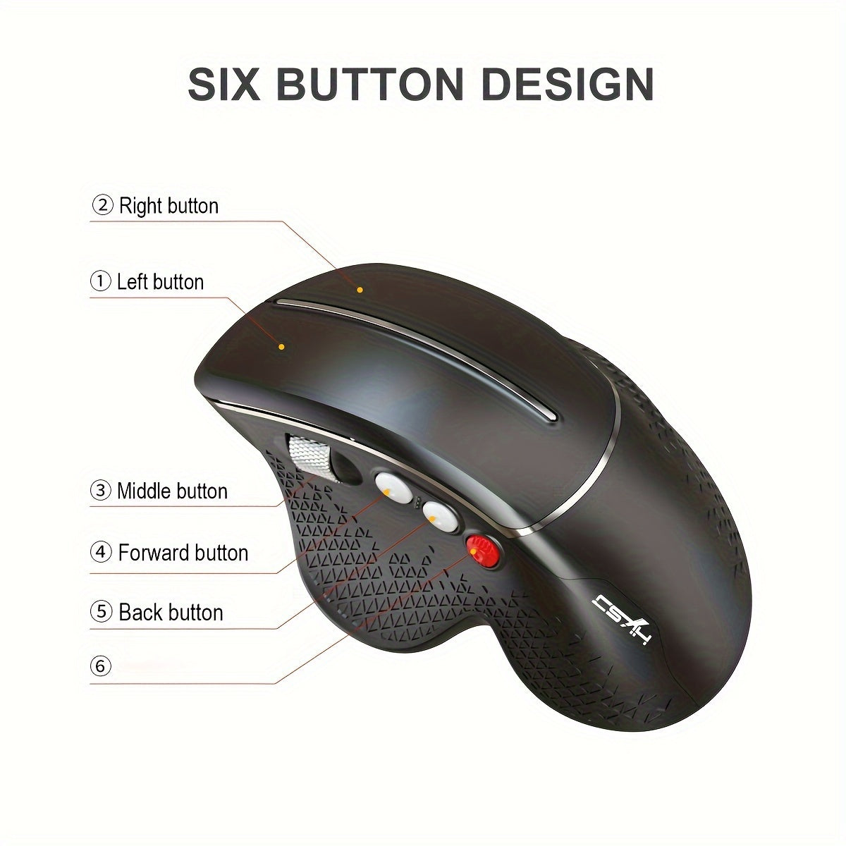 HXSJ New Ergonomic Mouse Side Metal Roller 2.4G Optoelectronic Vertical Mouse Suitable For Home Office Games Battery Not Included