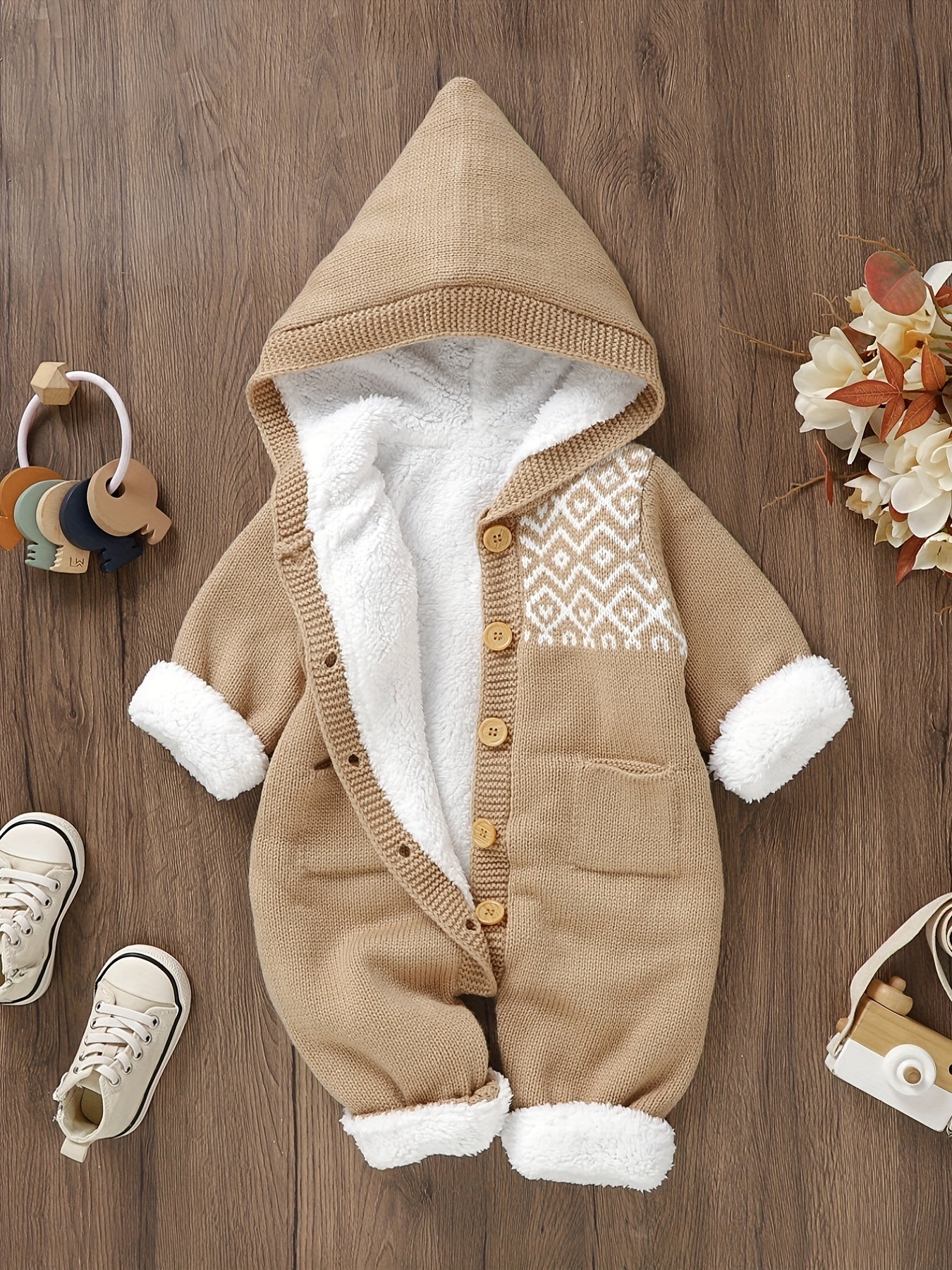 Mono de punto para recién nacidos, niños y niñas, con pantalones y capucha de manga larga