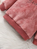 2-piece Baby's LOVE Embroidery Warm Fuzzy Hoodie + Cute Bear Bag + Casual Pants, Toddler &amp; Infant Girl's Outdoor Clothing Set For Fall Winter