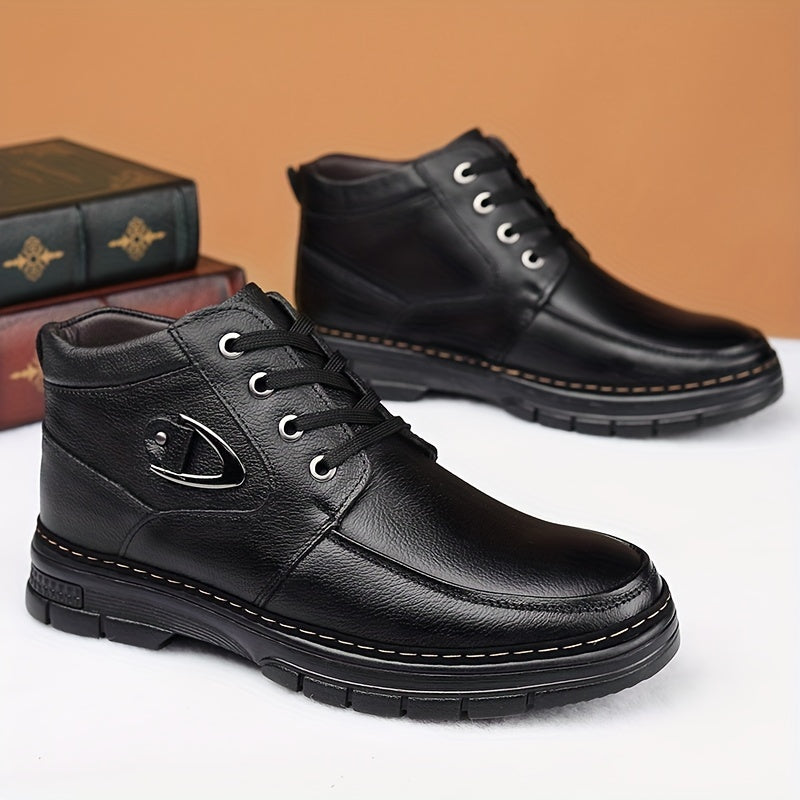 Botas de cuero para hombre, calzado térmico de invierno, botas de senderismo cortavientos con forro afelpado