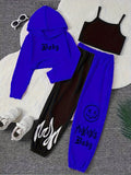 Color Clash 3pcs Girls casual outdoor clothing Set, Long Sleeve Crop Hoodie Top + Camisole + Trousers - Spring/Fall Clothes, Casual Outfit, Gift