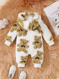 Baby's Bear Embroidery Warm Hooded Casual Long Sleeve Romper, Toddler &amp; Infant Boy's Bodysuit For Fall Winter Outdoor Wear