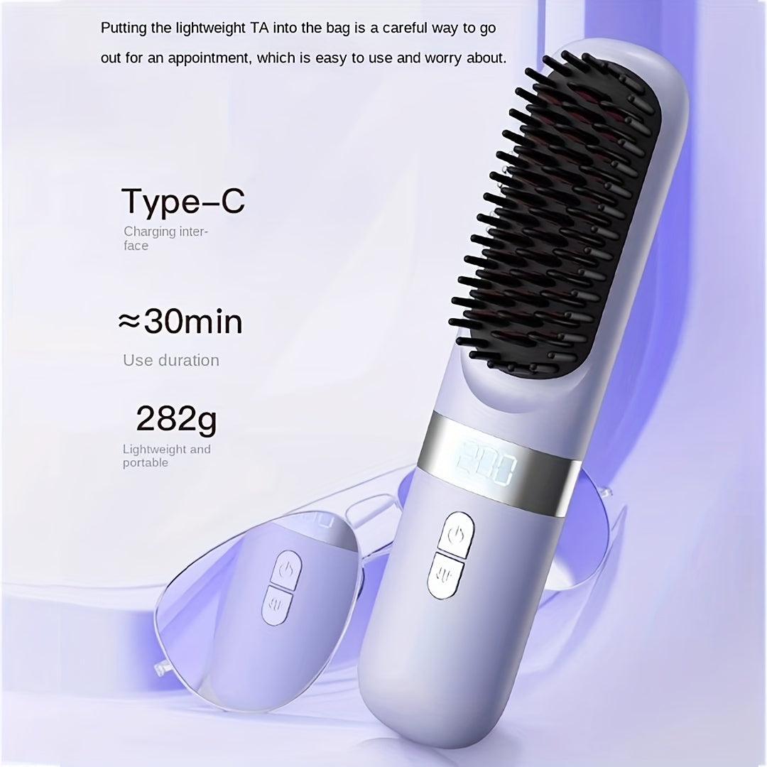 Portable Cordless Hair Straightener Brush for Women - Fast Heating, USB Rechargeable, Compact Travel Size