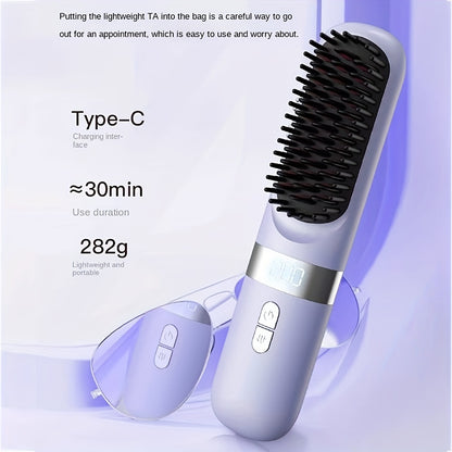 Portable Cordless Hair Straightener Brush for Women - Fast Heating, USB Rechargeable, Compact Travel Size