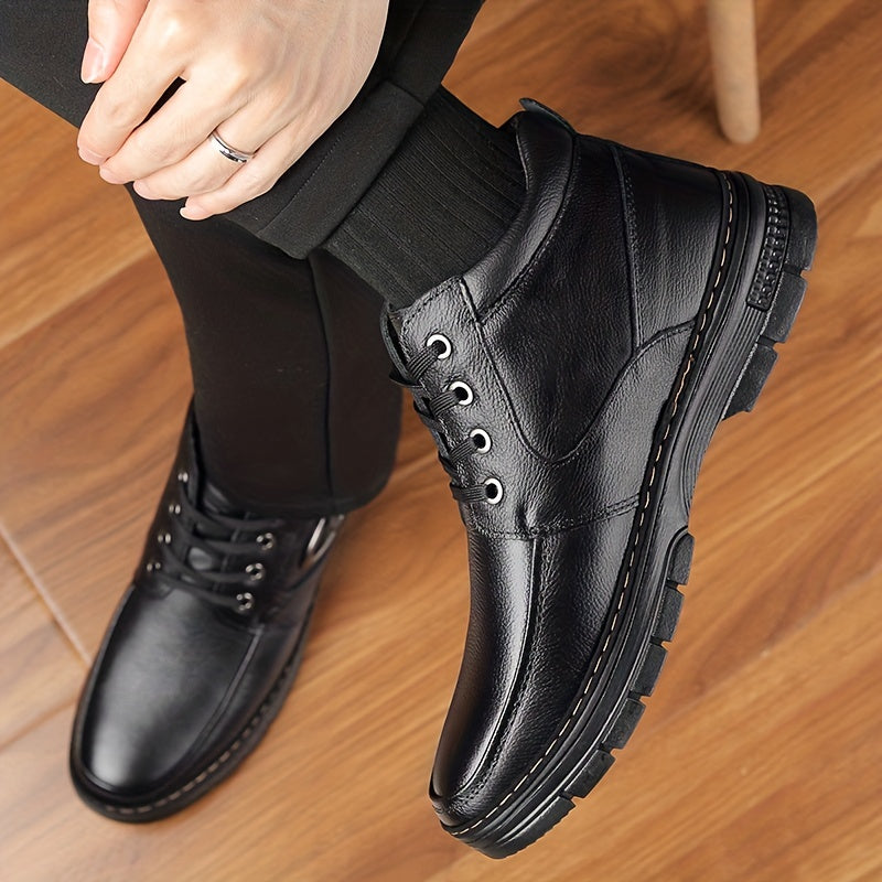 Botas de cuero para hombre, calzado térmico de invierno, botas de senderismo cortavientos con forro afelpado