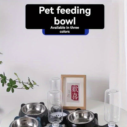 Elevated 2-in-1 Pet Feeder with Automatic Water Dispenser - Non-Slip, Tilted Stainless Steel Bowls for Cats & Dogs