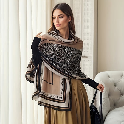 Bohemian Style Women's Winter Scarf Shawl - Polyester, Embroidered and Print Design, Windproof, Snow-Resistant, Ideal for Casual Outdoor Wear, Winter Shawl