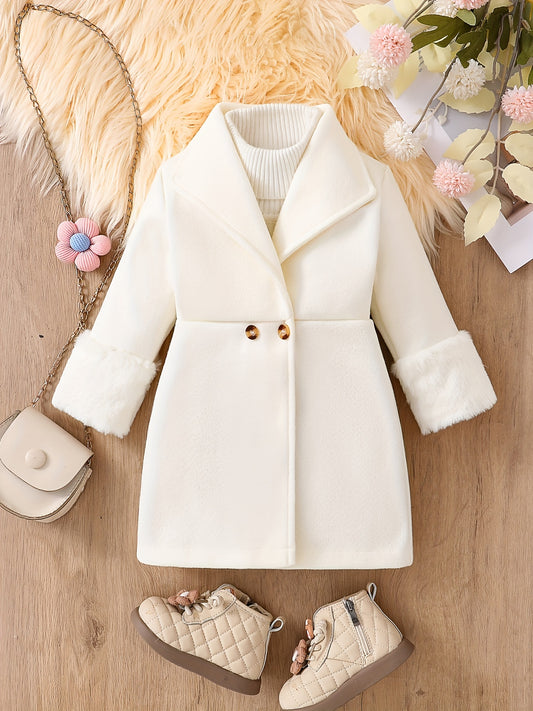 Baby Girls' White Lapel Long Sleeve Coat Jacket for Autumn Winter